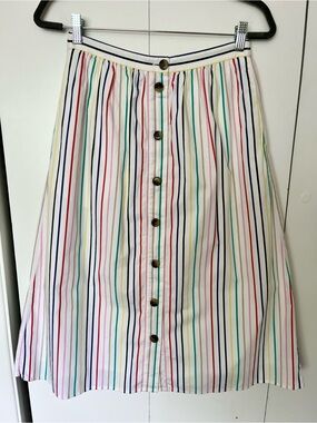 J.Crew Factory Button-Front Midi Skirt in rainbow stripe Size S Like New